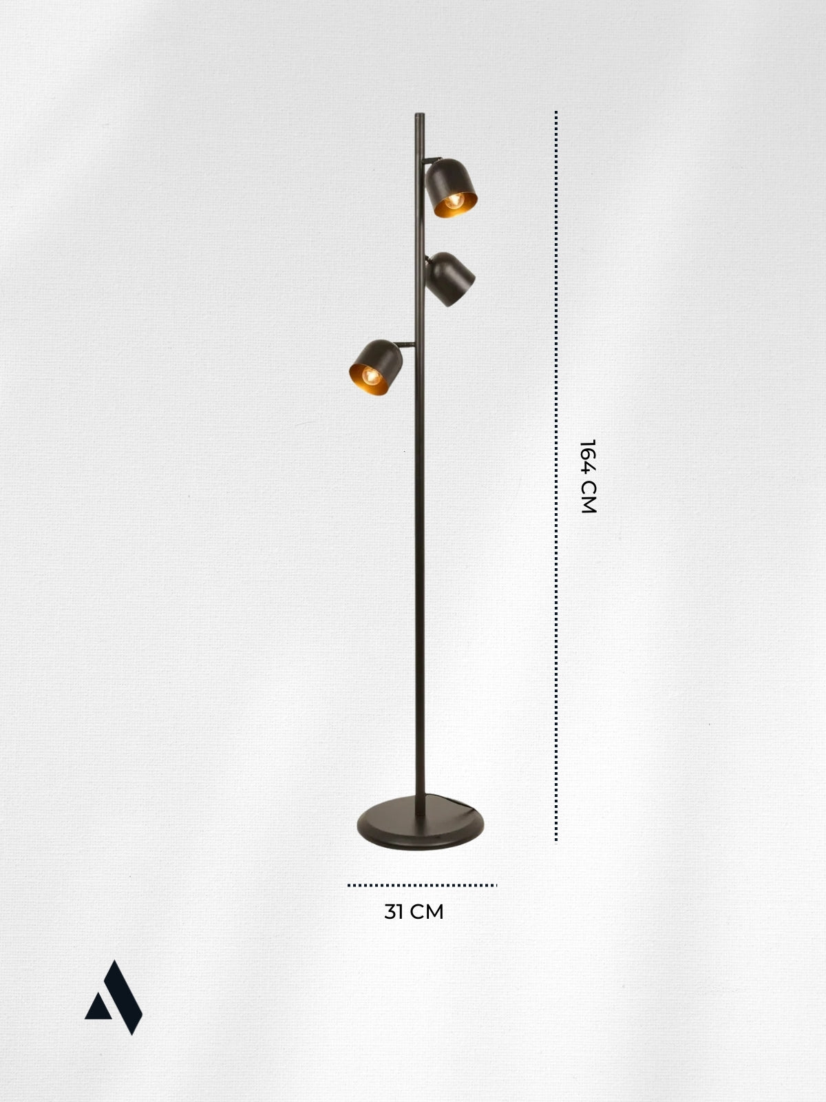 Horion Modern Siyah Lambader – 3 Başlıklı, Ayarlanabilir Metal Gövde, Şık ve Dekoratif (Ev & Ofis Uyumlu)