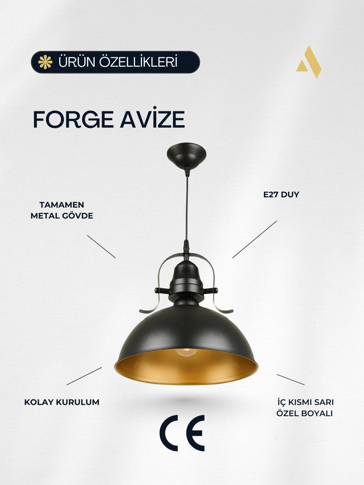 Forge Metal Sıvama Tekli Sarkıt Avize