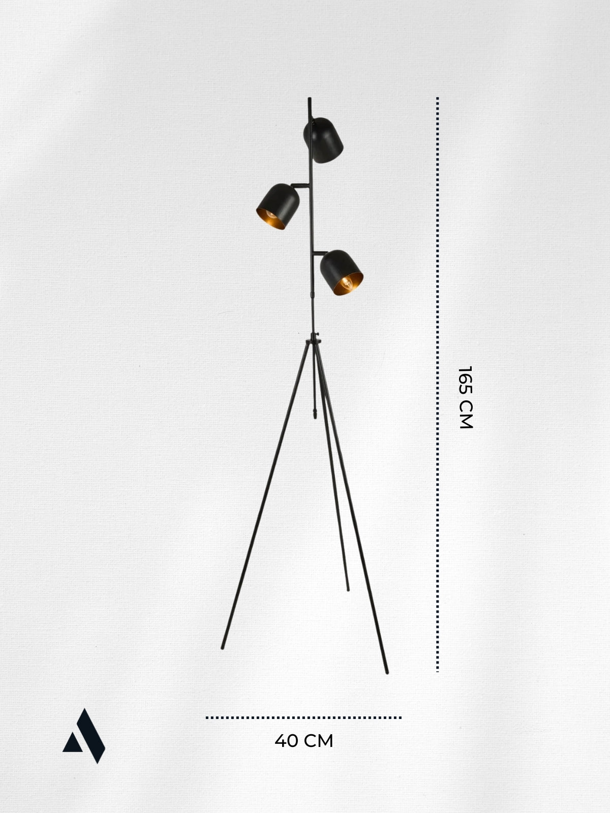 Horion 3 Başlıklı Siyah Tripod Lambader – Ayarlanabilir Yükseklik, Metal Gövde, Modern Tasarım