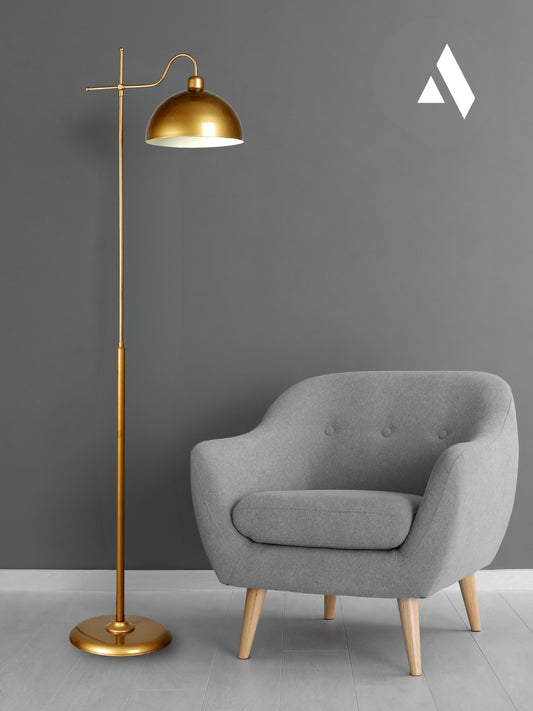 Glorea – Eskitme Gold Metal Lambader | Dekoratif ve Modern Yer Aydınlatması