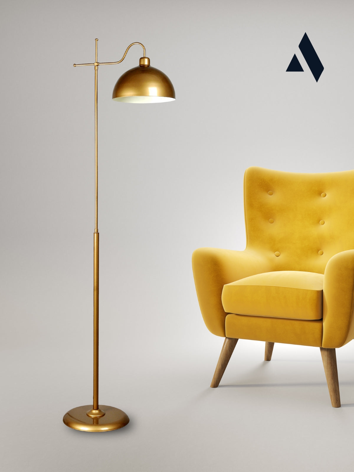 Glorea – Eskitme Gold Metal Lambader | Dekoratif ve Modern Yer Aydınlatması