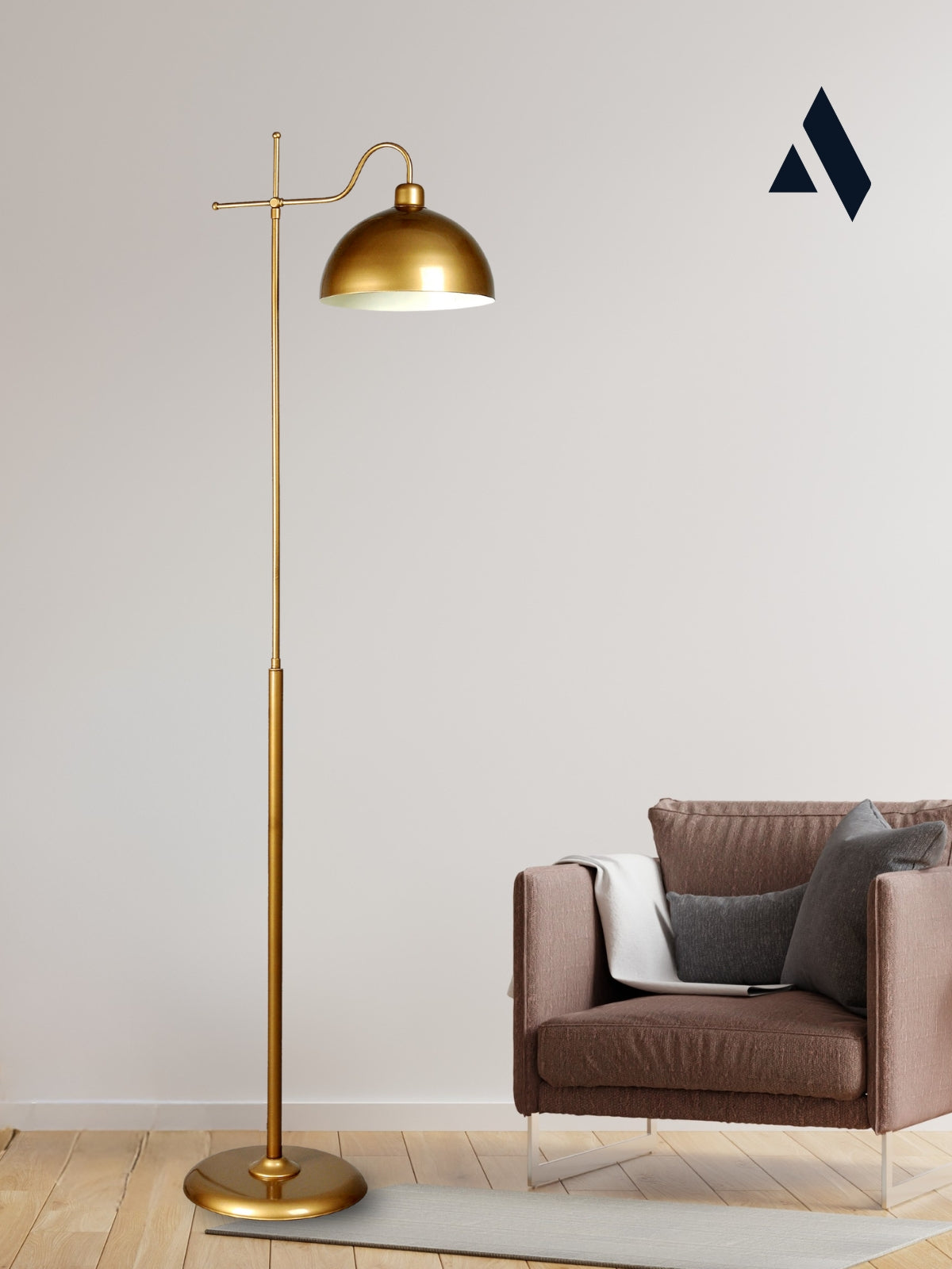 Glorea – Eskitme Gold Metal Lambader | Dekoratif ve Modern Yer Aydınlatması