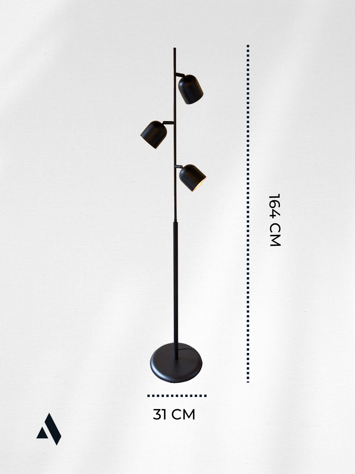 Horion Siyah Metal Lambader – 3 Başlıklı, Ayarlanabilir Modern Lambader | Ev ve Ofis için Dekoratif Aydınlatma