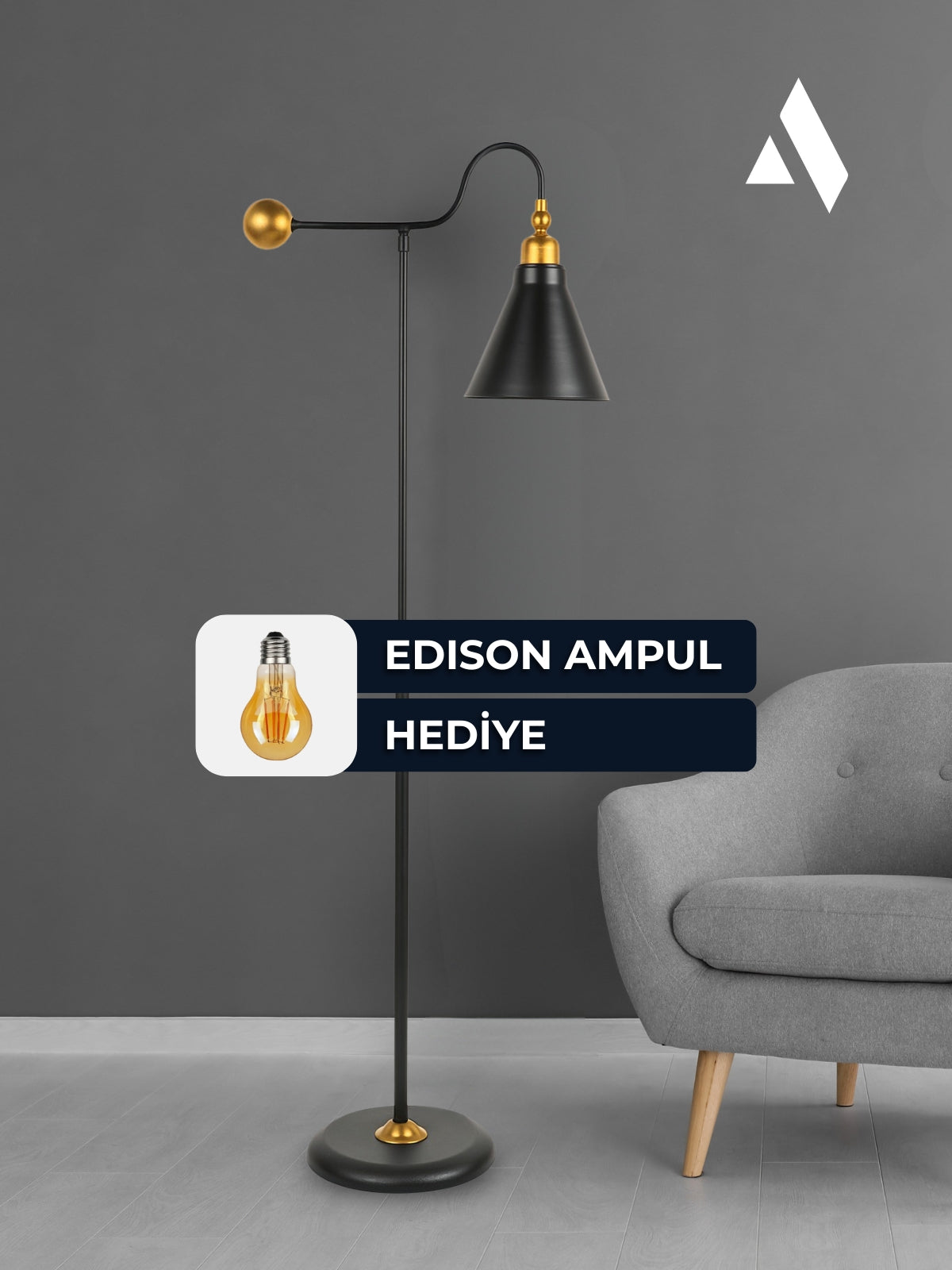 Ardine Siyah Metal Lambader – Ayarlanabilir Başlıklı, Modern ve Şık Tasarım Aydınlatma