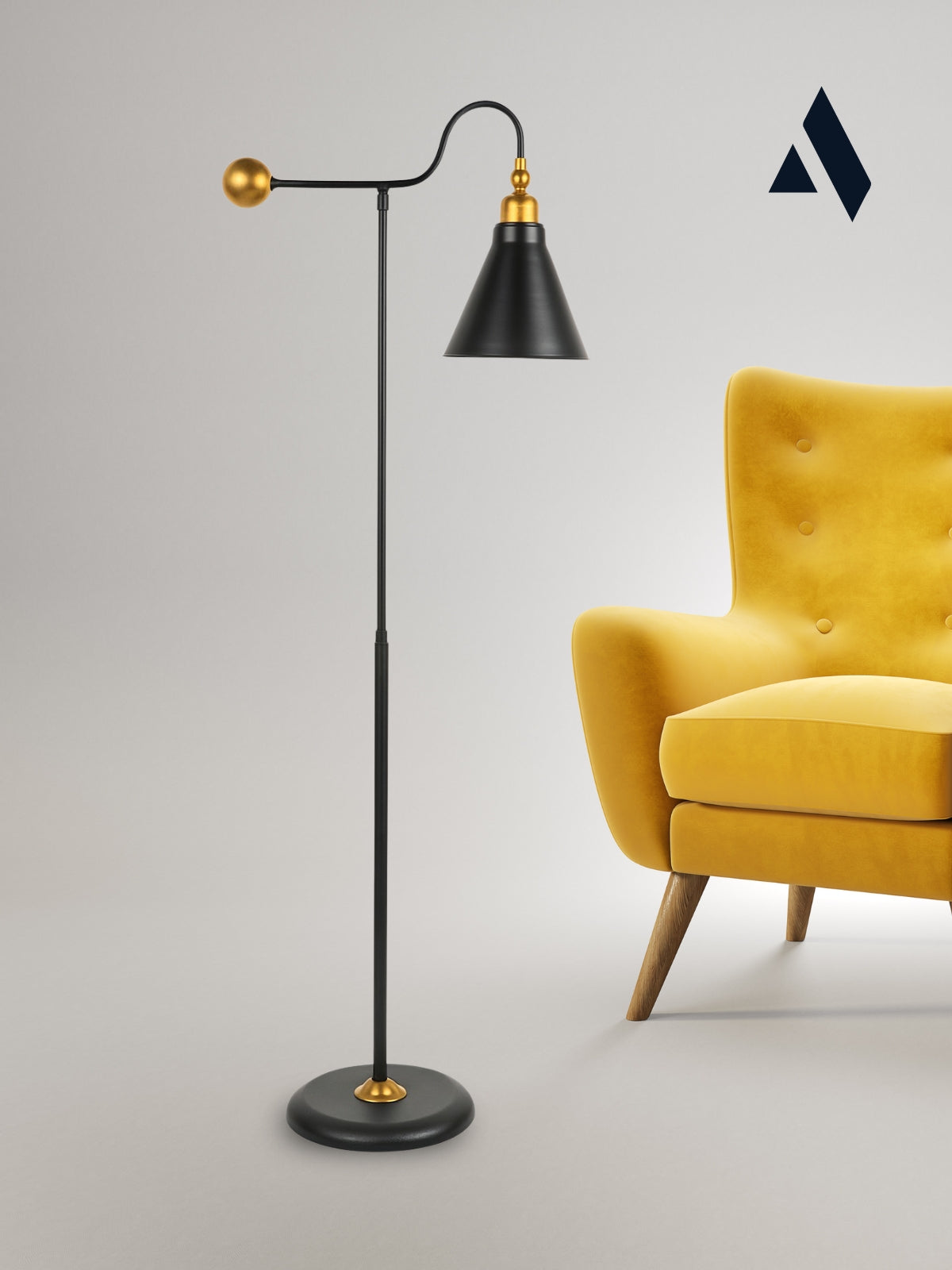 Ardine Siyah Metal Lambader – Ayarlanabilir Başlıklı, Modern ve Şık Tasarım Aydınlatma