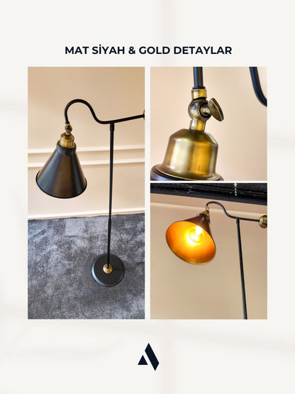 Ardine Siyah Metal Lambader – Ayarlanabilir Başlıklı, Modern ve Şık Tasarım Aydınlatma