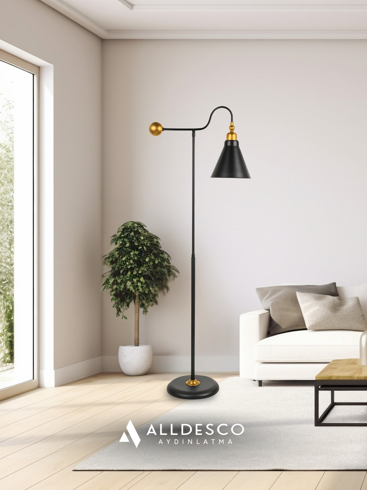 Ardine Siyah Metal Lambader – Ayarlanabilir Başlıklı, Modern ve Şık Tasarım Aydınlatma