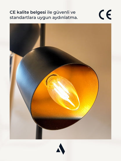 Horion Siyah Metal Lambader – 3 Başlıklı, Ayarlanabilir Modern Lambader | Ev ve Ofis için Dekoratif Aydınlatma