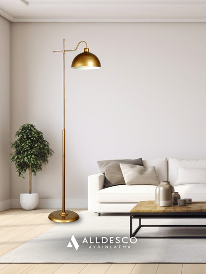 Glorea – Eskitme Gold Metal Lambader | Dekoratif ve Modern Yer Aydınlatması