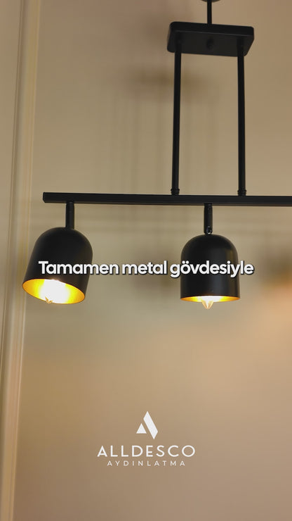 Noir 3’lü Modern Avize – Siyah Gövde, İçi Gold Başlık, Salon ve Mutfak Uyumlu Tavan Lambası