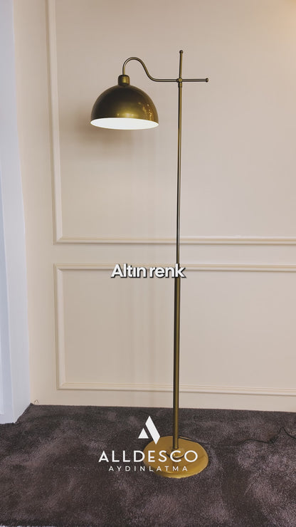 Glorea – Eskitme Gold Metal Lambader | Dekoratif ve Modern Yer Aydınlatması
