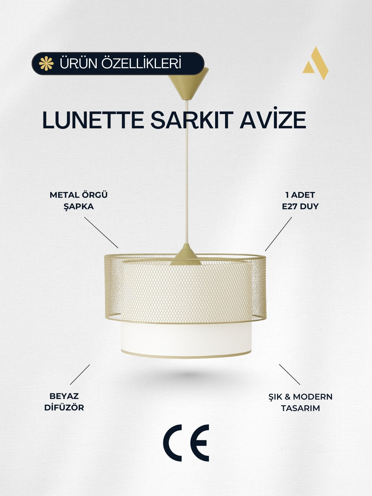 Lunette Tel Örgü Sarkıt Lamba – Modern & Dekoratif Tavan Avizesi (Gold ve Siyah Renk Seçenekli)